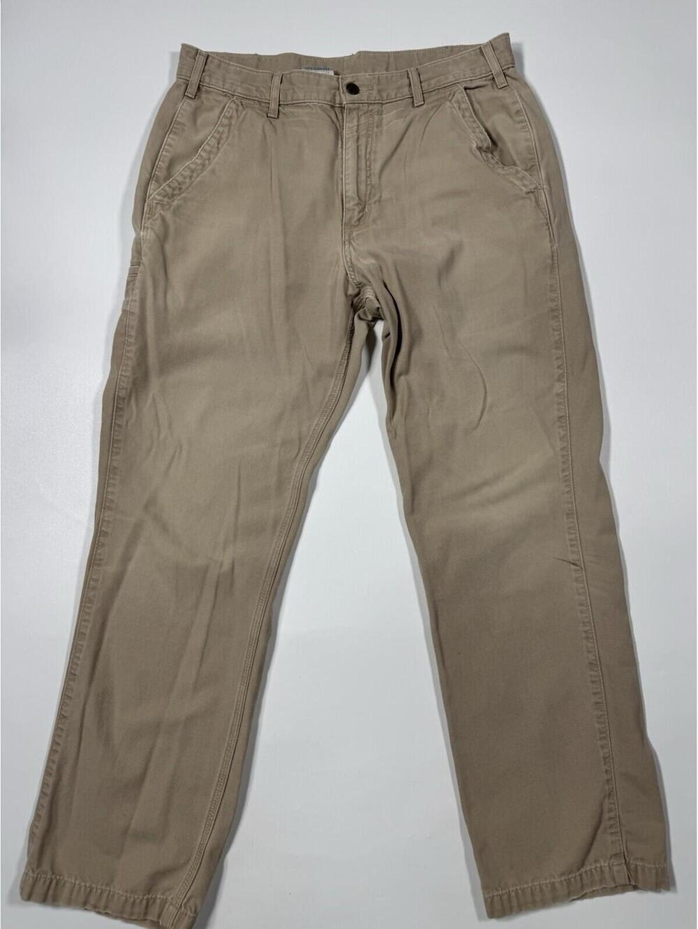 Carhartt Relaxed Fit Work Pants Men 34x32 Beige Canvas Carpenter Chino